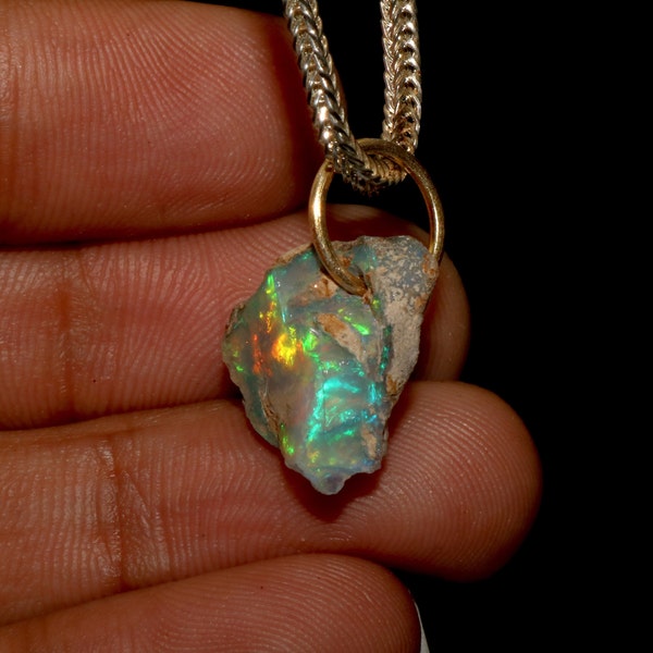 Natural Ethiopian Opal Rough Pendant - 925 Gold Plated Pendant - Opal Pendant - Opal Pendant - Opal Jewelry - October Birthstone