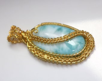 Gold plated! Larimar pendant large larimar pendant larimar necklace pendant healing stone blue atlantis stone