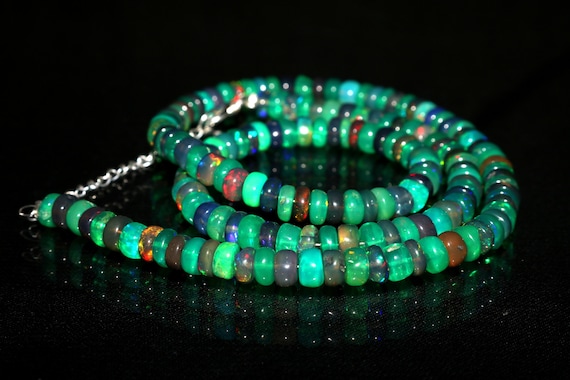 Green Black Opal Smooth Rondelle Beads Green Black Opal Beads