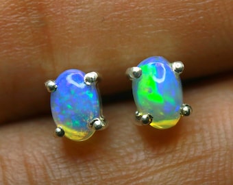 AAA + Quality Fire Ethiopian Opal Stud Earrings Solid Silver Stud Earrings Birthstone Earrings Flower Design Opal Earrings Christmas Gift