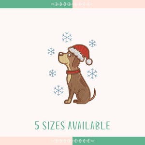 Christmas Dog Embroidery Design with Santa Hat, Christmas Snowflakes, Holiday Machine Embroidery for Pets & Gifts