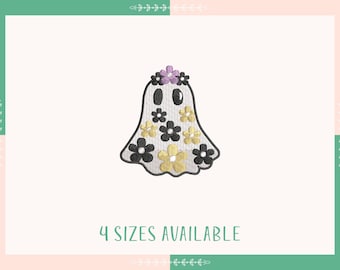 Floral Cute Ghost Embroidery Design, Floral Boo Machine Embroidery Design, Halloween Embroidery, Instant Download