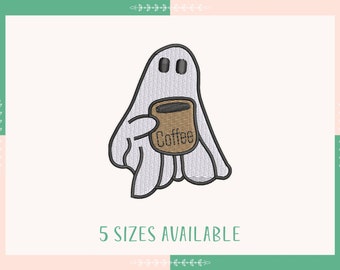Kleine geest met koffie borduurwerk ontwerp, spook drinken koffie borduurwerk ontwerp, Halloween borduurwerk ontwerp, Instant Download