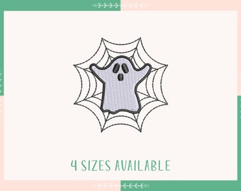 Spider Web with Ghost Embroidery Design, Ghost Embroidery Design, Spider Web Halloween Embroidery, Instant Download