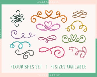 Flourishes Accents Set Embroidery Design, Curly Swirly Accent Set Machine Embroidery Design, 4 Sizes