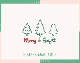 Arquivo de design de bordado alegre e brilhante, design de bordado de máquina de Natal, árvores de Natal, download instantâneo