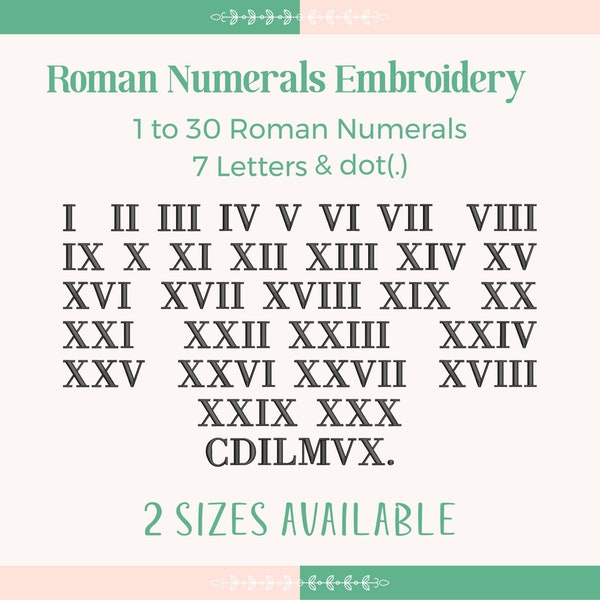 Romeinse cijfers borduurontwerp, Romeins numeriek borduurlettertype, direct downloaden, geen BX-bestand
