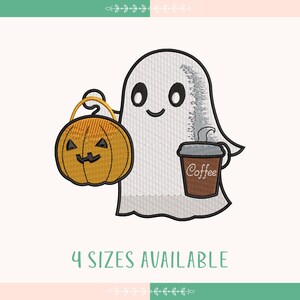 Ghost Drinking Coffee Embroidery Design, Boo Machine Embroidery Design, Pumpkin Halloween Embroidery, Instant Download