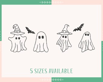 Cute Ghosts Halloween Embroidery Design, Ghosts with Bats Embroidery Design, Halloween Gift Embroidery, Instant Download