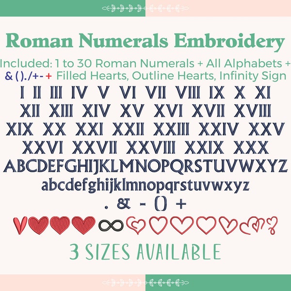 Roman Numerals Embroidery Design Font, Roman Numeric Embroidery Font, Instant Download, Flares Font Alphabets, BX file not included
