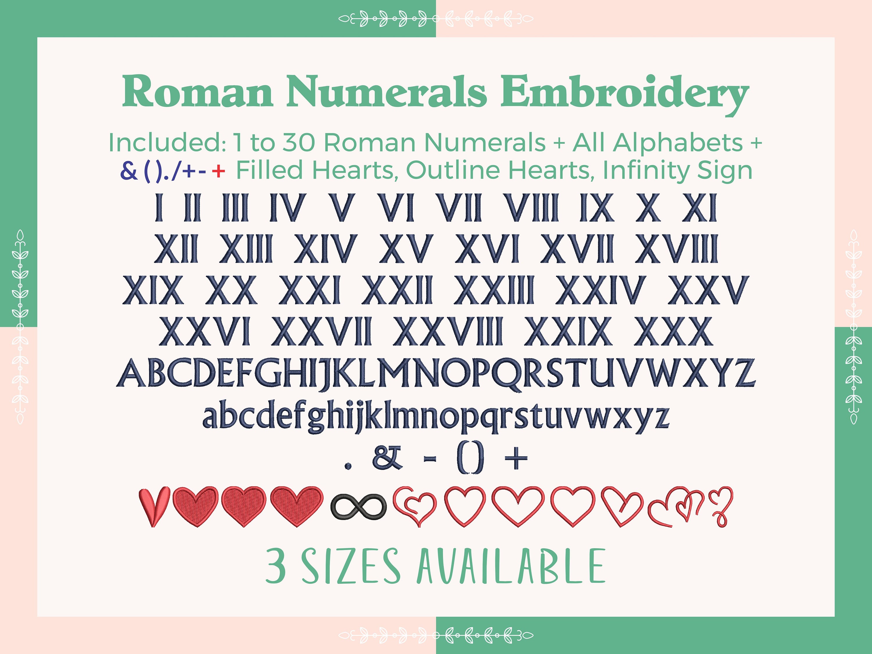 Roman Numerals Embroidery Design Font, Roman Numeric Embroidery Font ...