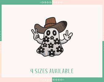Floral Western Ghost-borduurontwerp, Spooky Boo-borduurontwerp, Halloween-borduurwerk, Instant Download