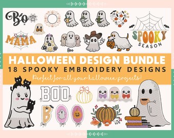 Halloween Embroidery Designs Bundle, Spooky Season Bundle Pack, Pumpkin, Ghost Embroidery Design, Instant Download