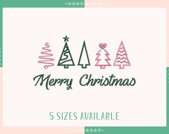 Desenho de bordado de máquina de feliz Natal, padrão de bordado de árvores de Natal, bordado para o Natal, download instantâneo