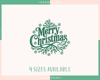 Arquivo de design de bordado de árvore de Natal feliz, árvore de Natal com flocos de neve, design de bordado de máquina de Natal, download instantâneo