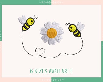 デイジー刺繍デザイン付きマルハナバチ、ミツバチ、デイジー刺繍デザイン、花、ミツバチ、即時ダウンロード