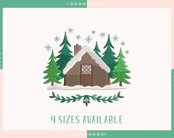 Cozy Winter Cabin And Christmas Tree Embroidery Design, Winter Scene Pattern, Cozy Winter Cabin with Tree Embroidery File