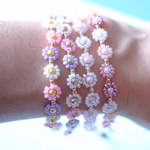Beaded Daisy Bracelet - Daisy Flower Bracelet - Friendship Bracelet
