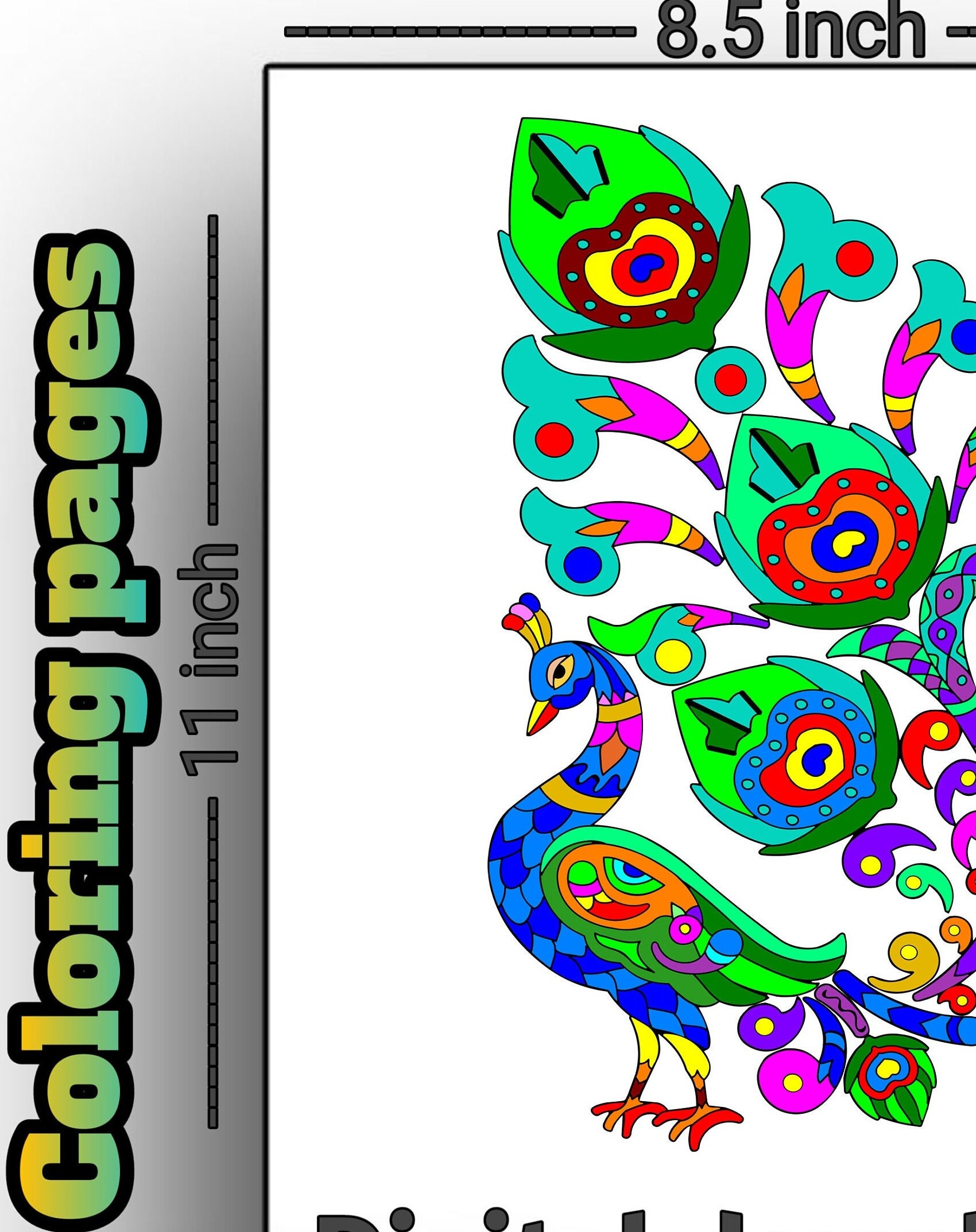 Peacock Pdf Bird Coloring Page for Kids Digital Products Only Etsy