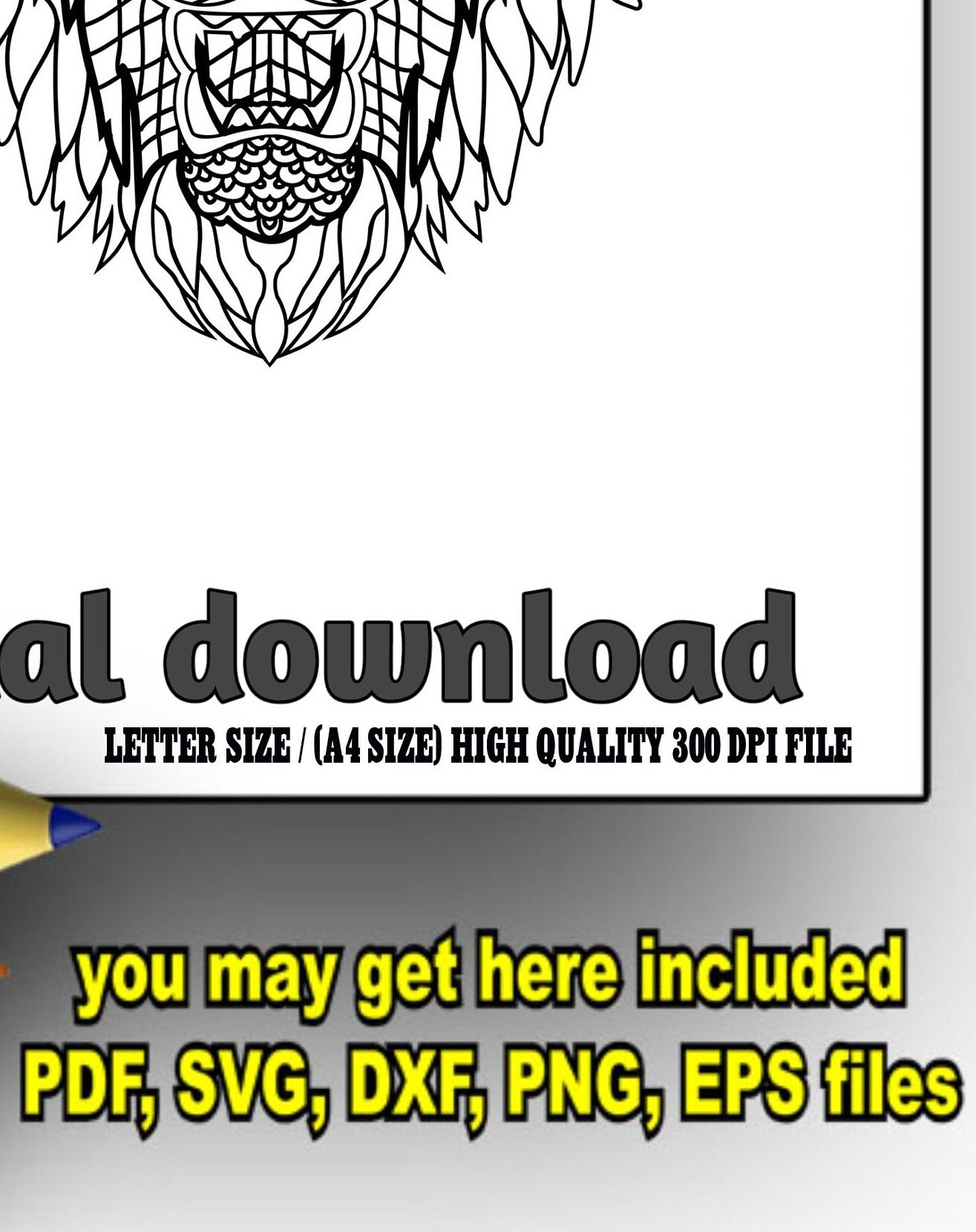 Lion Face Pdf Coloring Page for Kids, Colored and Colorable Digital ...