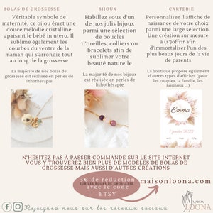 Collier bola or argent ou rose gold, avec perles de lithothérapie et pampille au choix. Cadeau de grossesse pour femme enceinte image 2