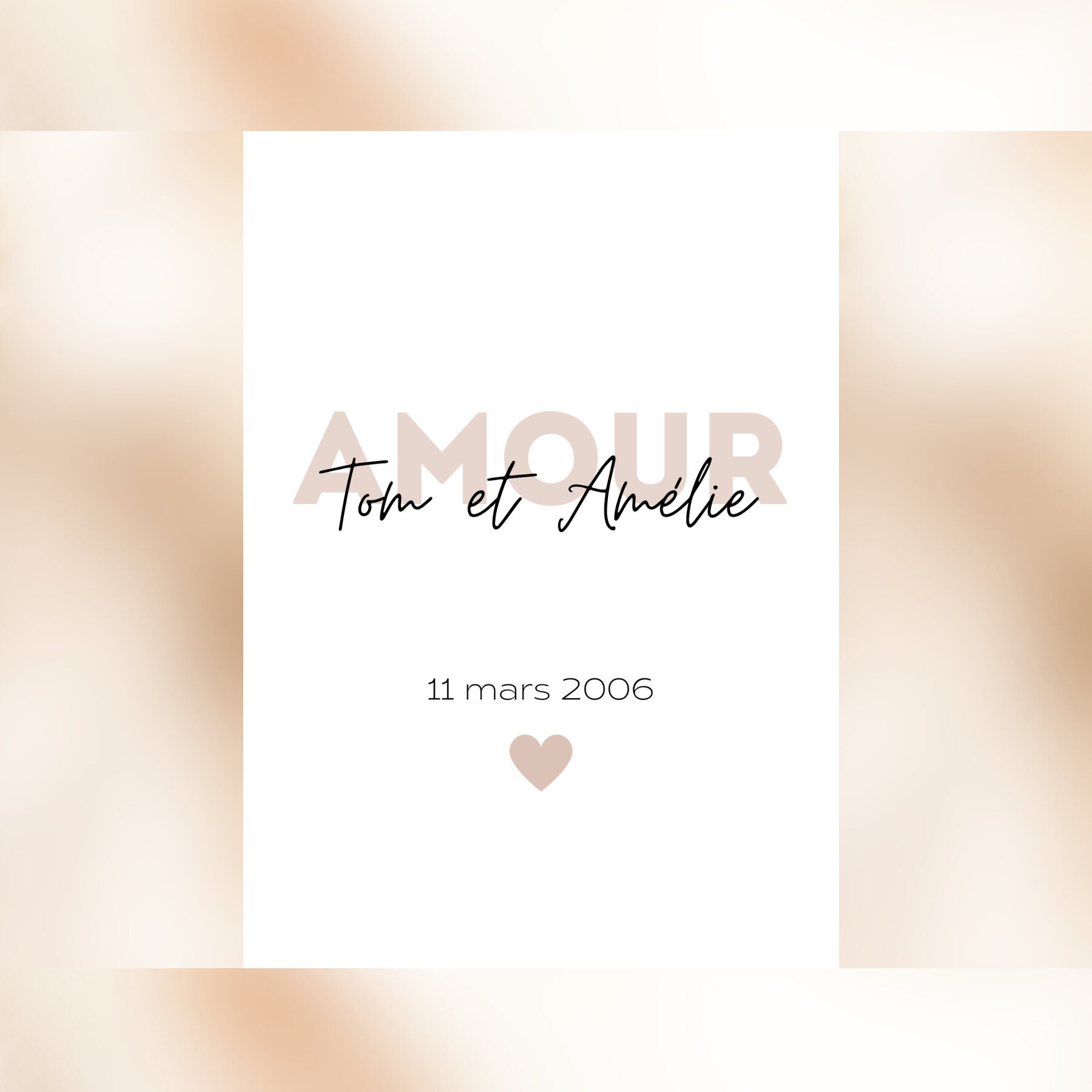 Affiche Couple Personnalisé Amour Prénoms Date Rencontre. Cadeau Saint Valentin sur Mesure. Idée Cad