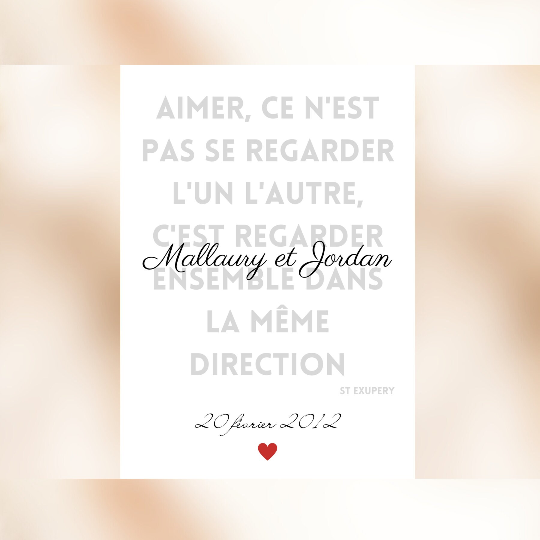 Affiche Couple Personnalisé Citation d'amour. Cadeau sur Mesure. Idée Cadeau Saint Valentin. Décorat