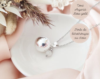 Bola de grossesse argent, rose gold ou or avec perle de lithothérapie en pierre de lune blanche. Idée cadeau pour femme enceinte