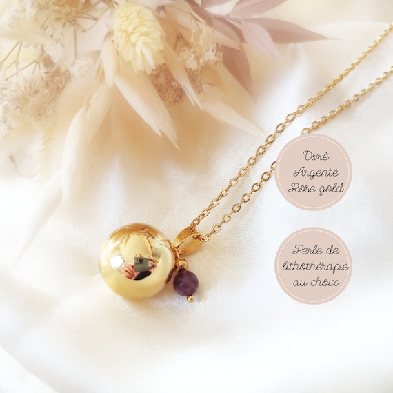 Bola da gravidanza in oro, argento o oro rosa con perla di ametista viola.  Idea regalo per la futura mamma. Collana per donne incinte -  Italia