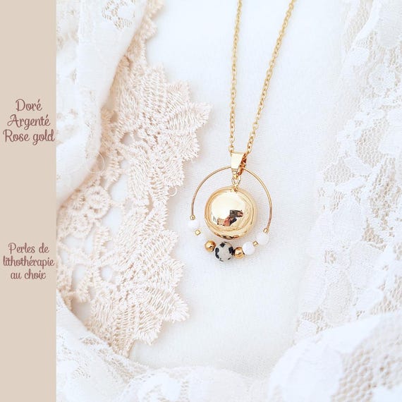 Bola de grossesse or sur mesure Lithothérapie pierre de lune jaspe  Bijou future maman Cadeau femme enceinte Annonce grossesse