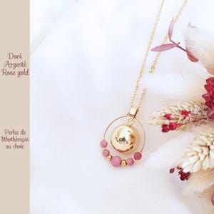 Collier bola doré, argenté or rose sur mesure • Lithothérapie • Cadeau grossesse future maman • Bijou femme enceinte • Gender reveal