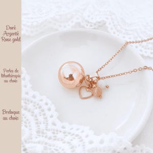 Collier bola de grossesse personnalisé •  Or rose et coeur • Cadeau future maman • Bijou femme enceinte • Lithothérapie pierres de lune