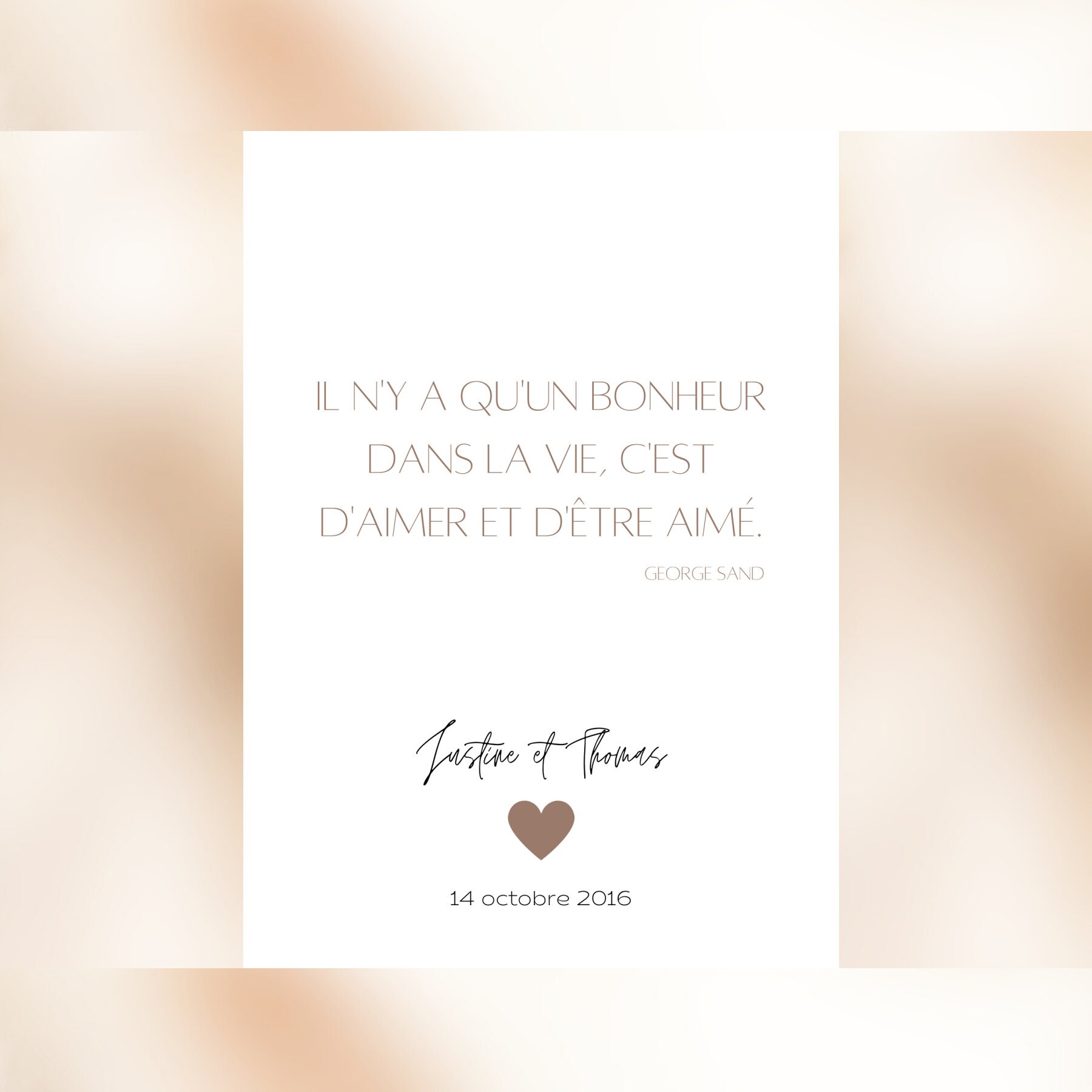 Affiche Couple Personnalisé Citation d'amour Coeur Prénoms. Cadeau sur Mesure. Idée Cadeau Saint Val