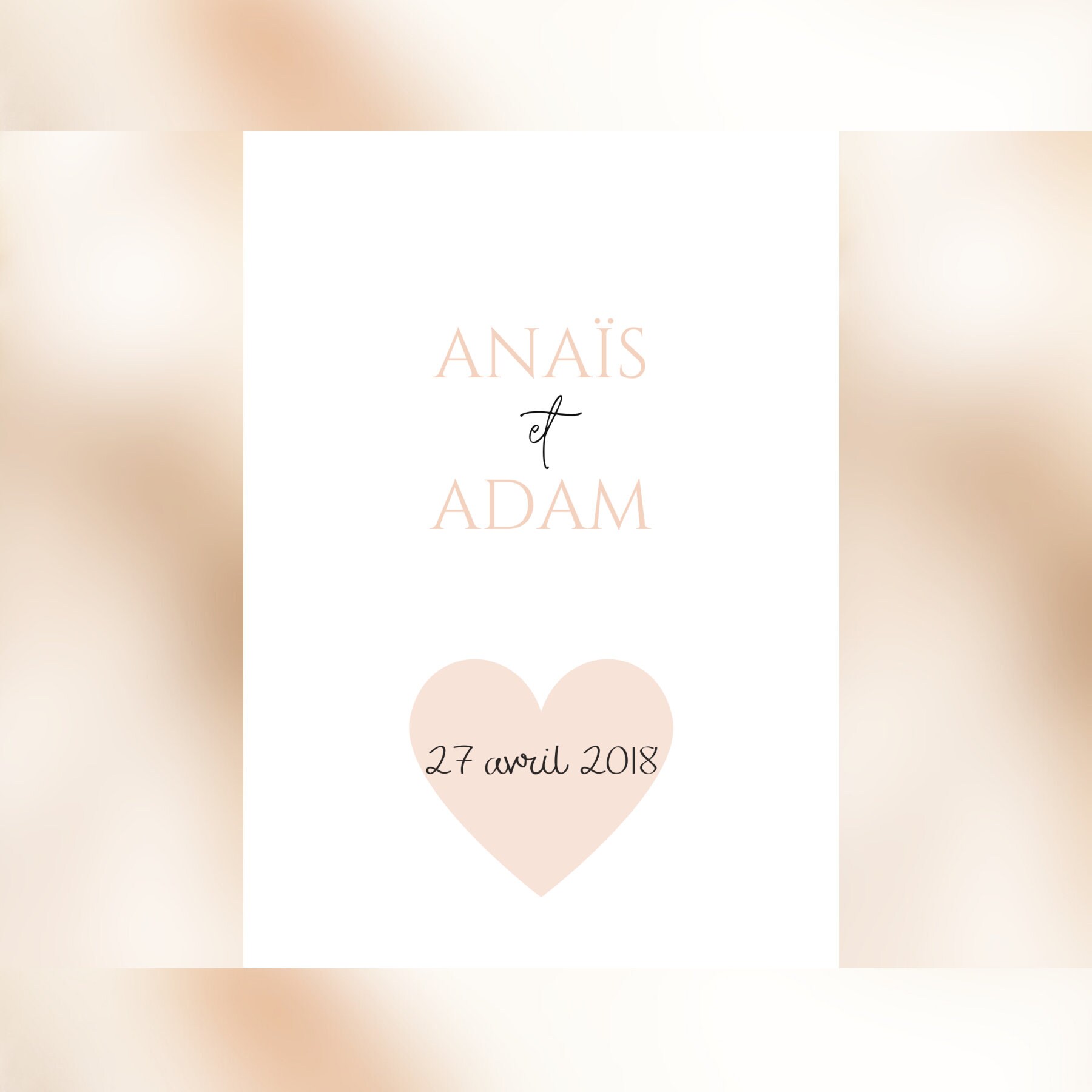 Affiche Couple Personnalisé Prénoms Coeur Minimaliste. Cadeau Saint Valentin sur Mesure. Idée Cadeau