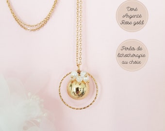 Bola grossesse or argent ou rose gold avec perles en cristal et perles d'eau douce. Bijou de maternité pour future maman enceinte