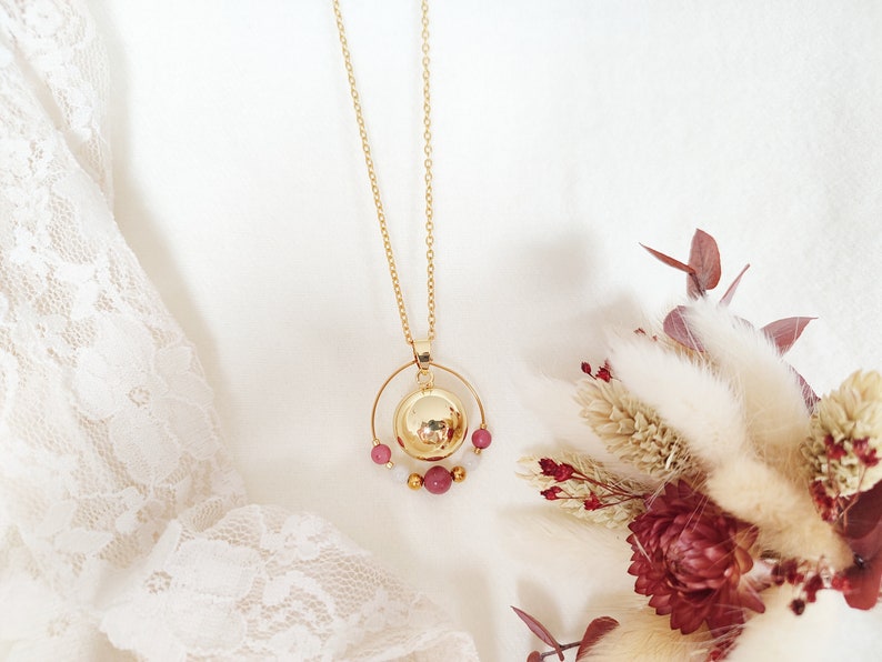 Bola de grossesse or argent ou rose gold avec perles de lithothérapie en larvikite. Collier de grossesse pour femme enceinte. image 8