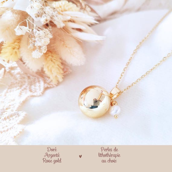 Bola de grossesse or, argent rose Bijou lithothérapie bien être bébé  future Cadeau femme Perle de culture