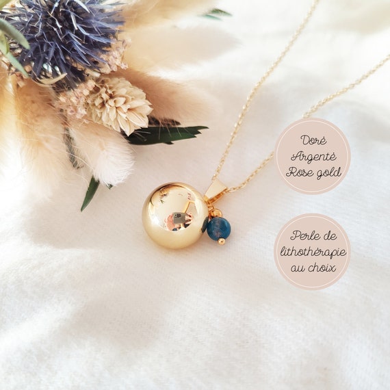 Gold Rose Gold or Silver Pregnancy Bola Necklace With Blue
