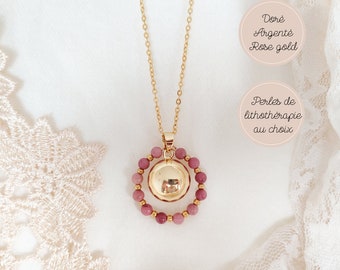 Bola de grossesse or, argent ou rose gold avec perles de lithothérapie en rhodonite rose. Idée cadeau pour femme enceinte.