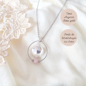 Bola de grossesse argent, rose gold ou or avec et perle de lithothérapie en quartz rose. Cadeau pour future maman. Collier femme enceinte