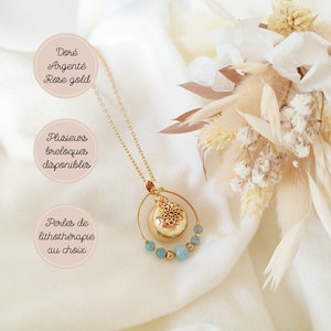 Collier bola or argent ou rose gold, avec perles de lithothérapie et pampille au choix. Cadeau de grossesse pour femme enceinte image 1