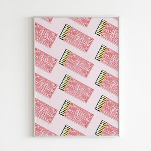 The Grand Budapest Hotel Pattern Poster, Film Poster, Wes Anderson, Home Decor, Pink Wall Art, Gift Idea, Matchbox Print, Wall Art Print