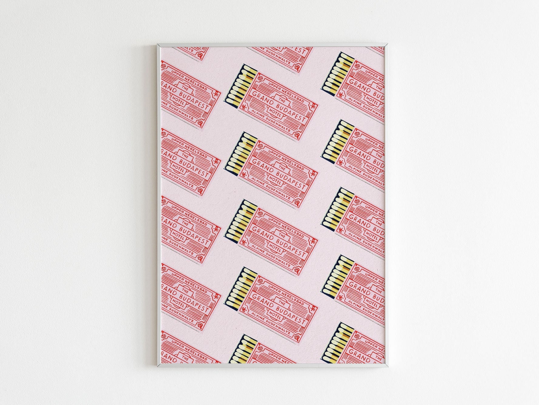 The Grand Budapest Hotel Pattern Poster, Film Poster, Wes Anderson, Home Decor, Pink Wall Art, Gift Idea, Matchbox Print, Wall Art Print