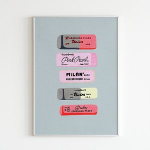 Erasers Art Print | Erasers Collection | Pink Erasers | Office Wall Art | Office Prints | Work From Home