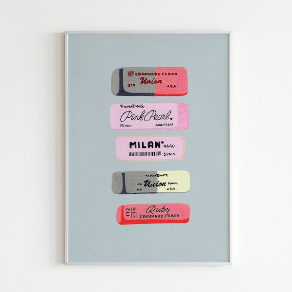 Erasers Art Print | Erasers Collection | Pink Erasers | Office Wall Art | Office Prints | Work From Home