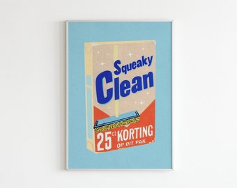 Squeaky Clean, Vintage Poster, Vintage Art Print, Ephemera, Wall Art, Retro Kitchen Print, Illustration Print, Gift for Housewarming