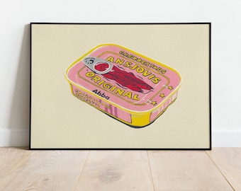 Abba Ansjovis Print, Food Prints, Tins Art Print, Packaging Illustration, Vintage Poster, Vintage Art Print, Ephemera, Retro Kitchen Print