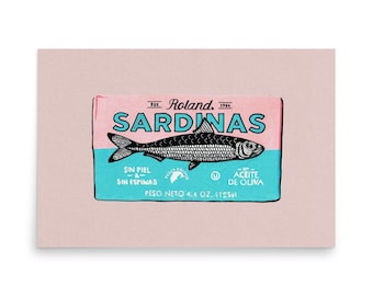 Sardinas Print, Food Prints Wall Art, Tins Art Print, Packaging Illustration, Sardines In A Tin, Retro Illustration, Food Print