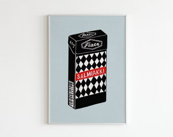 Salmiakki Print, Packaging Box, Food Poster, Bright Colours, Finland, Kitchen Wall Art, Illustration Print