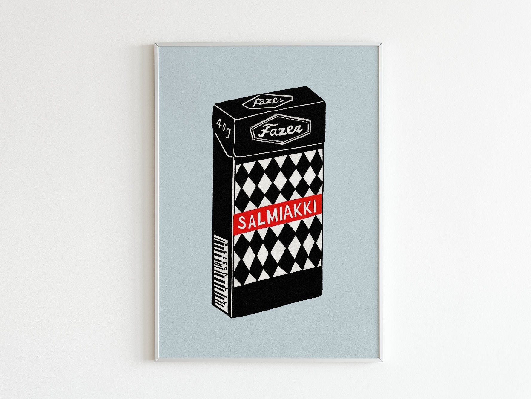Salmiakki Print, Packaging Box, Food Poster, Bright Colours, Finland, Kitchen Wall Art, Illustration Print